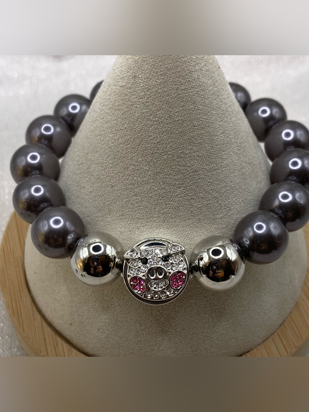 PIG - PETITE CHARM - Gray Beaded Snap Button Bracelet and Charm 12mm/13mm